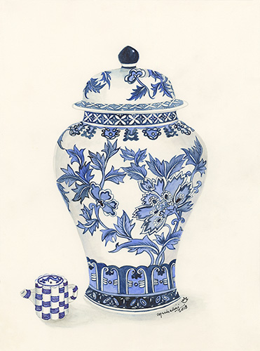 Blue and White Ginger Jar with Small Teapot.