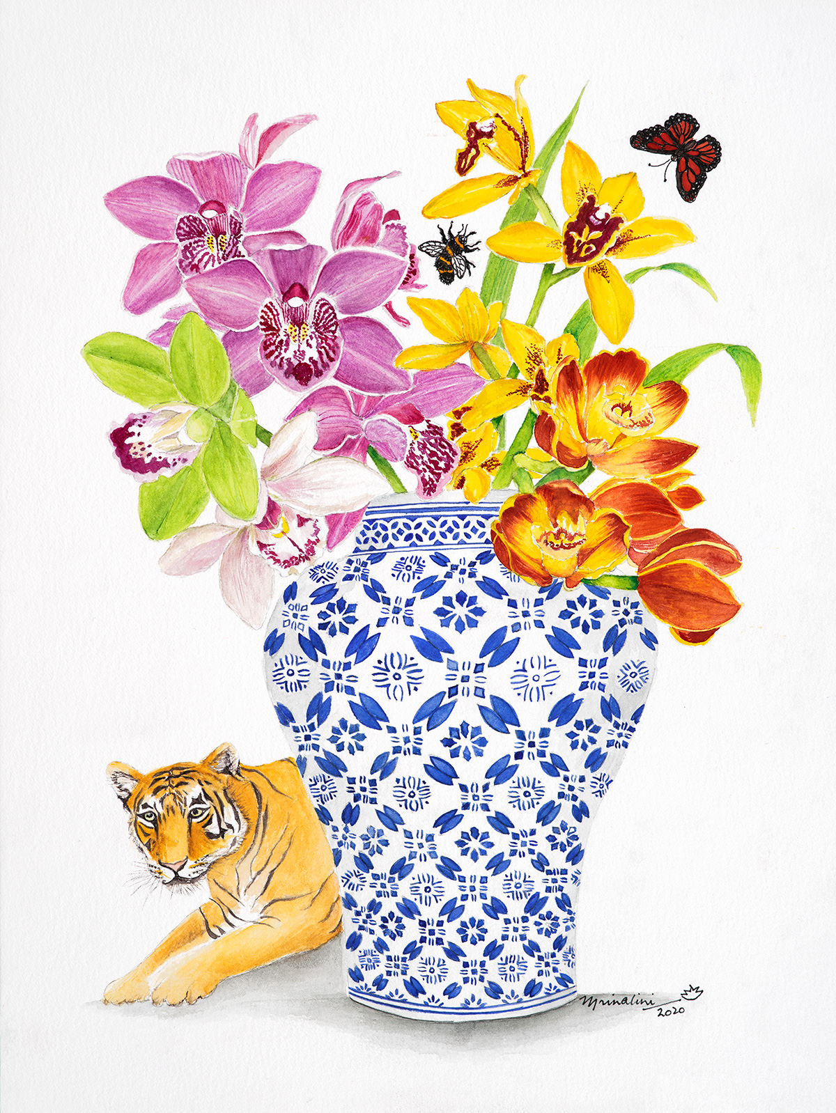 Cymbidium Orchids And A Bee