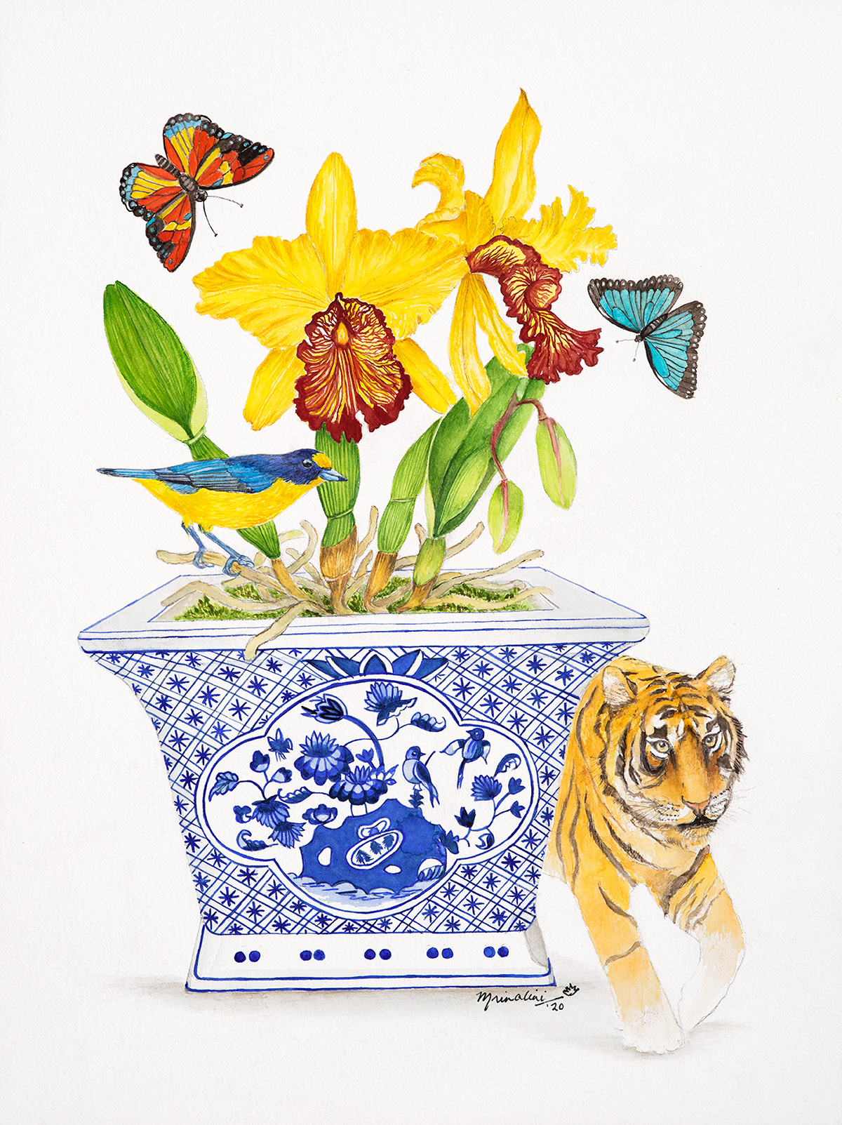 Spirit Journey With Cattleyas And Tiger